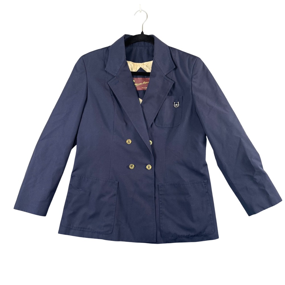 VTG Etienne Aigner Navy Double Breasted Blazer Gold Button Classic Tailored 16‎